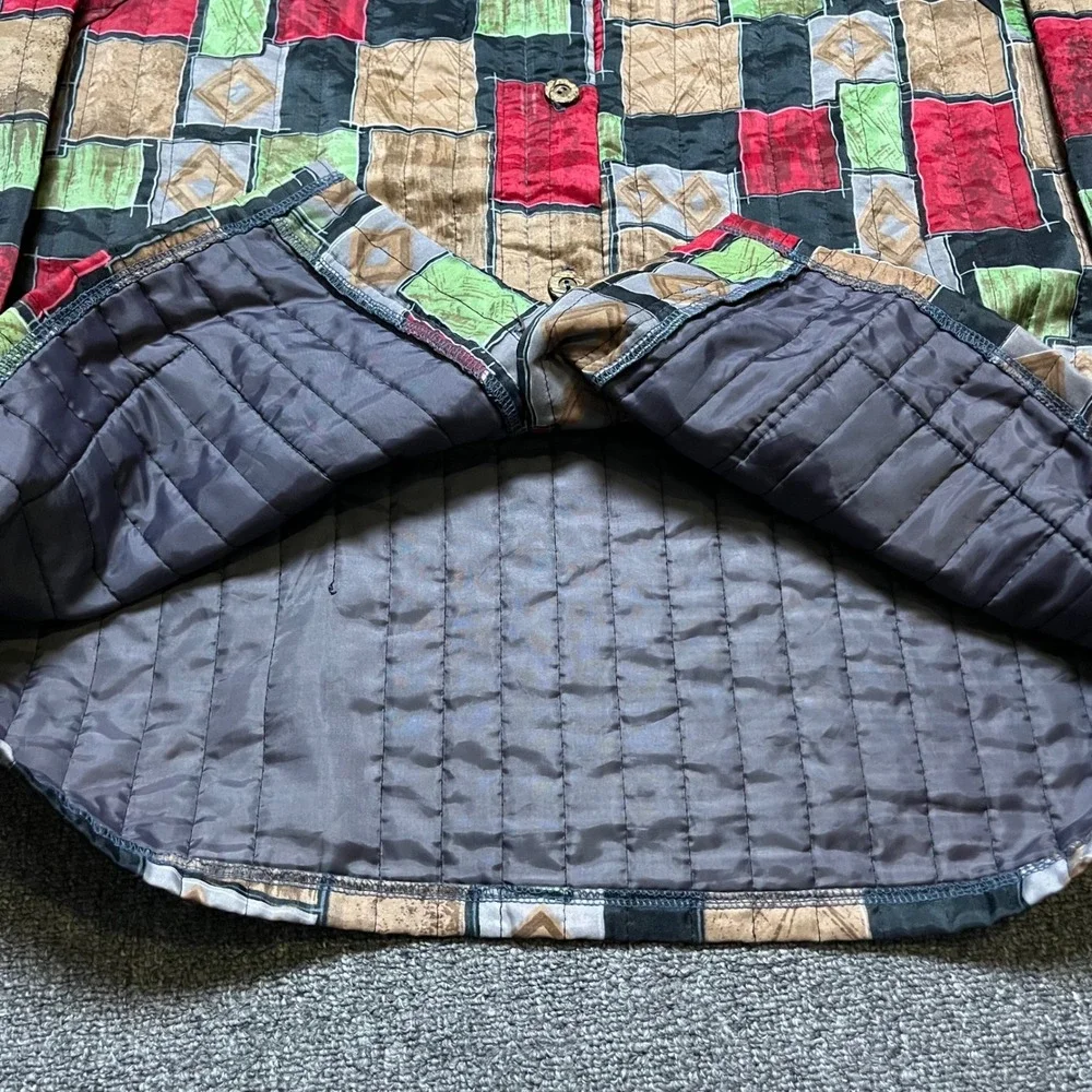 Vintage Quilted Patchwork Jacket Multicolor Geometric Art 90s Boho No Size